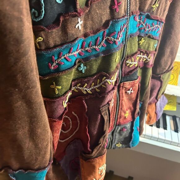 Rising International Hoodie Womens Multicolor Boho Embroidered Zip Jacket Small - Picture 15 of 16